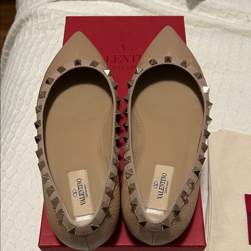 Valentino Women's Rockstud Tan Flats